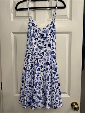 BCX White Dress with Blue Floral Print